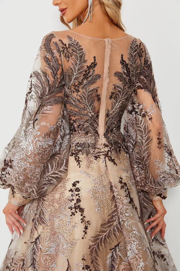 Glamorous Curves Plus Size Lace Long Sleeve Tulle Dress KS022