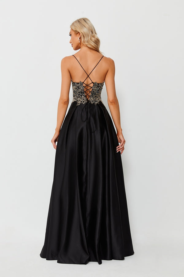 Enchanting Allure Lace Satin Slit Prom Dress 32681