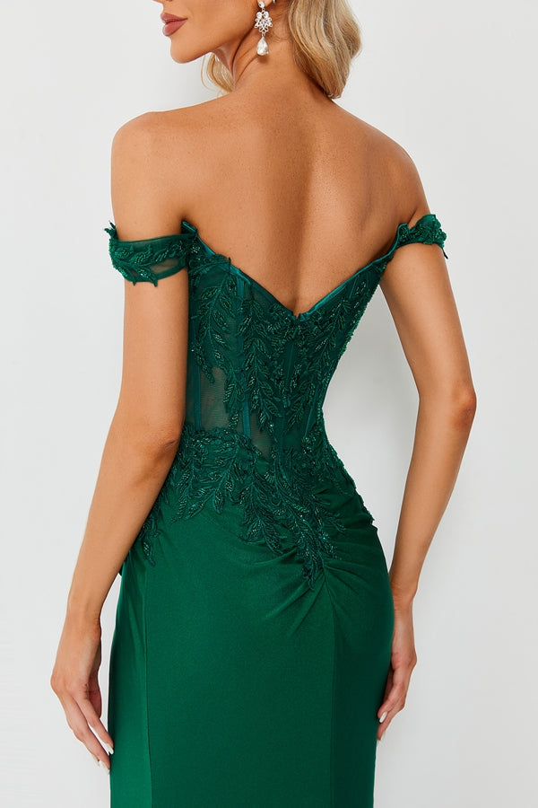 Graceful Allure Lace Capelet Slit Prom Dress 32662