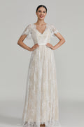 Manufacturer Short - Sleeve V - Neck Lace Bridal Gown 32641