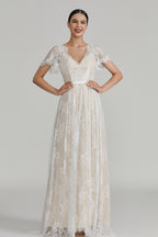 Manufacturer Short - Sleeve V - Neck Lace Bridal Gown 32641