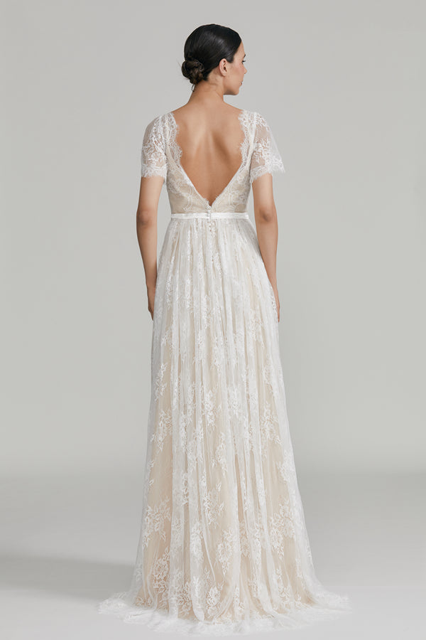 Manufacturer Short - Sleeve V - Neck Lace Bridal Gown 32641