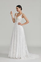 Wholesale Plunging V - Neck Lace A - Line Wedding Dress 32642