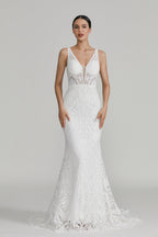 Supplier Plunging V - Neck Lace Mermaid Wedding Dress 3296