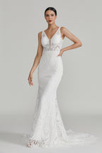 Supplier Plunging V - Neck Lace Mermaid Wedding Dress 3296