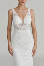 Supplier Plunging V - Neck Lace Mermaid Wedding Dress 3296