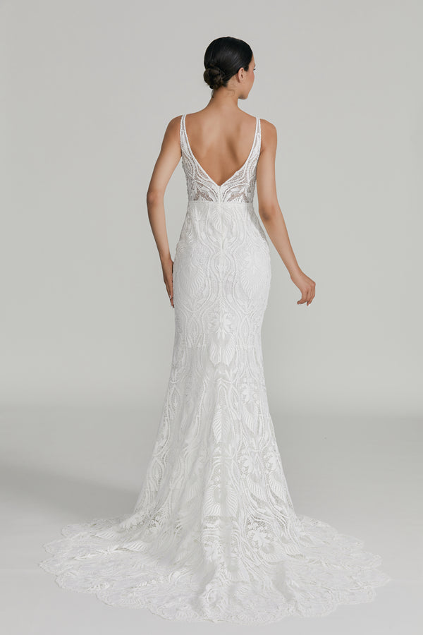 Supplier Plunging V - Neck Lace Mermaid Wedding Dress 3296