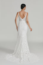 Supplier Plunging V - Neck Lace Mermaid Wedding Dress 3296