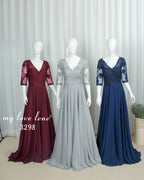 Wholesale Navy Lace Half Sleeve Chiffon Mother Of The Bride Dress 3298