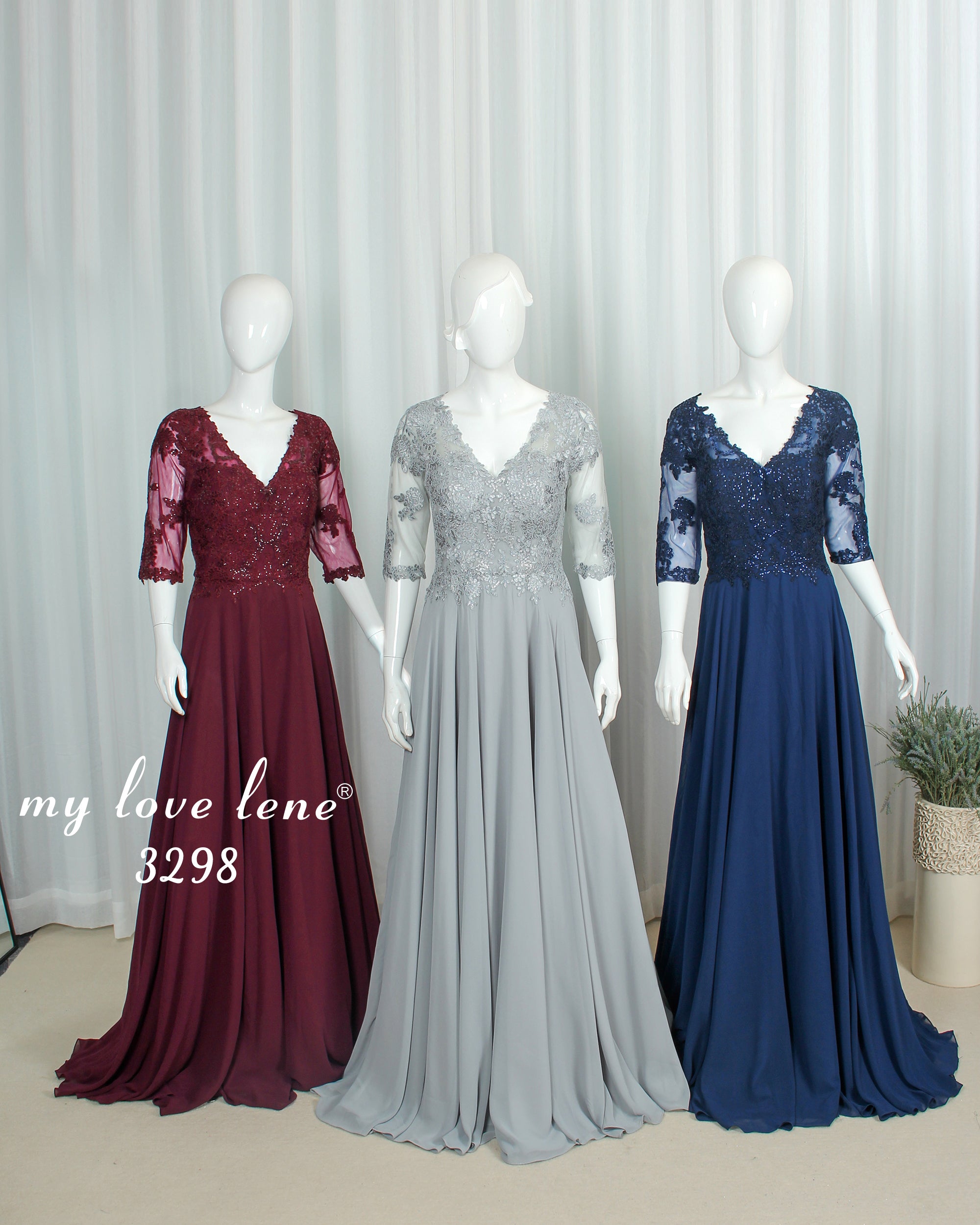 Wholesale Navy Lace Half Sleeve Chiffon Mother Of The Bride Dress 3298