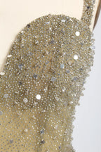 Luxury Sage Green All-Over Beaded Sequin Sheath Slit Evening Dress KY055