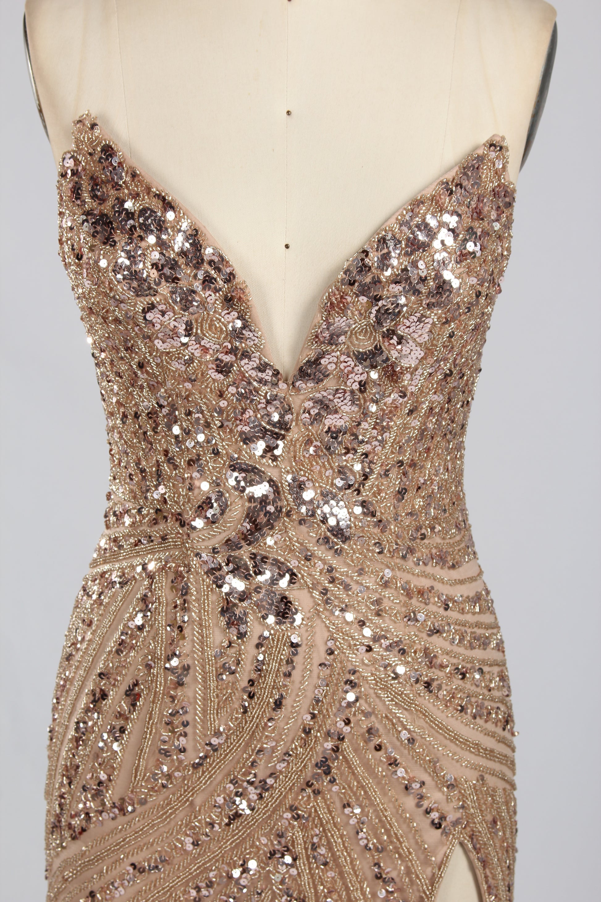 Wholesale Champagne Sequin Slit Mermaid Prom Dress  33314