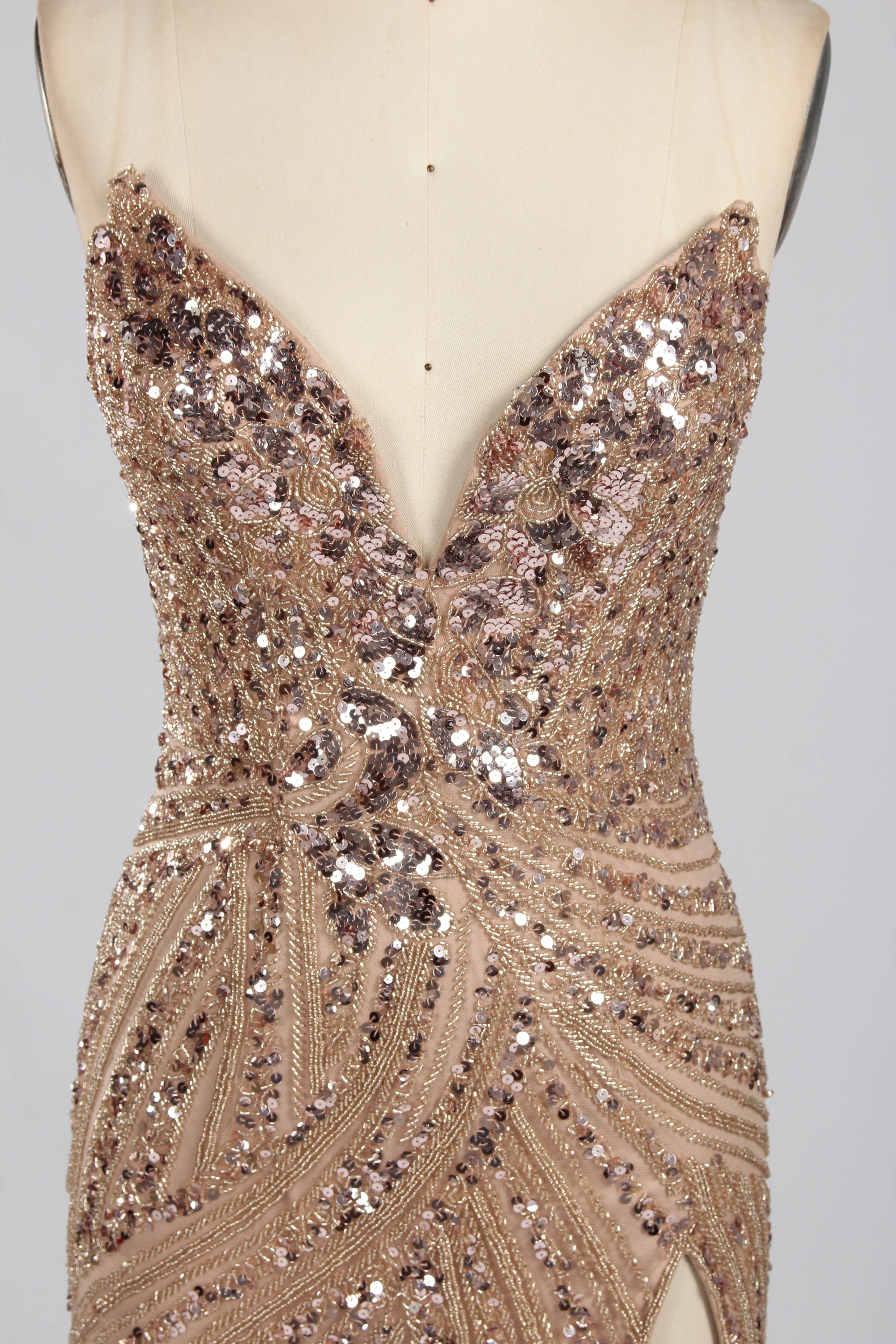 Wholesale Champagne Sequin Slit Mermaid Prom Dress  33314