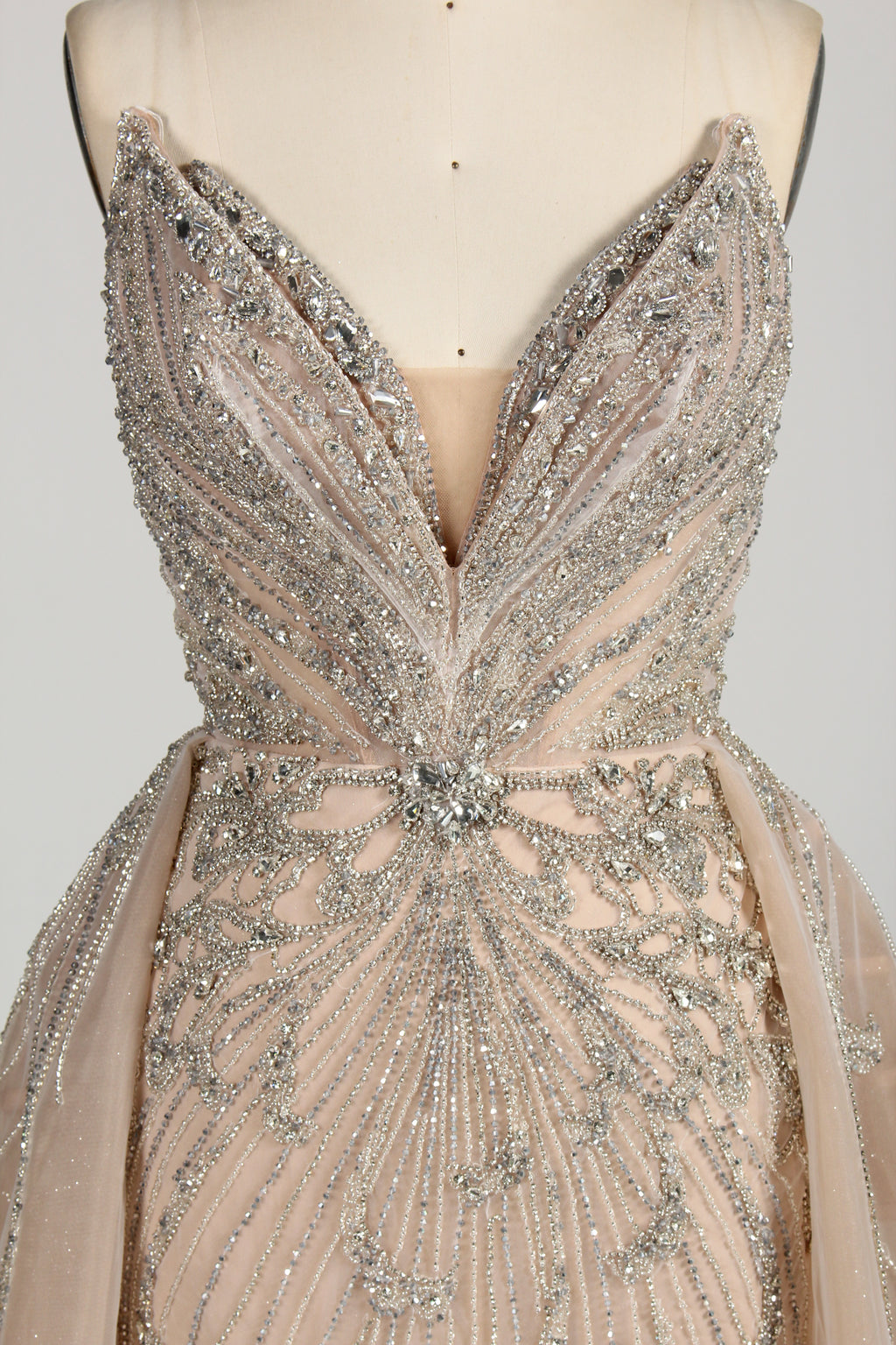 Wholesale Champagne Beaded Tulle Overlay Prom Gown MC136