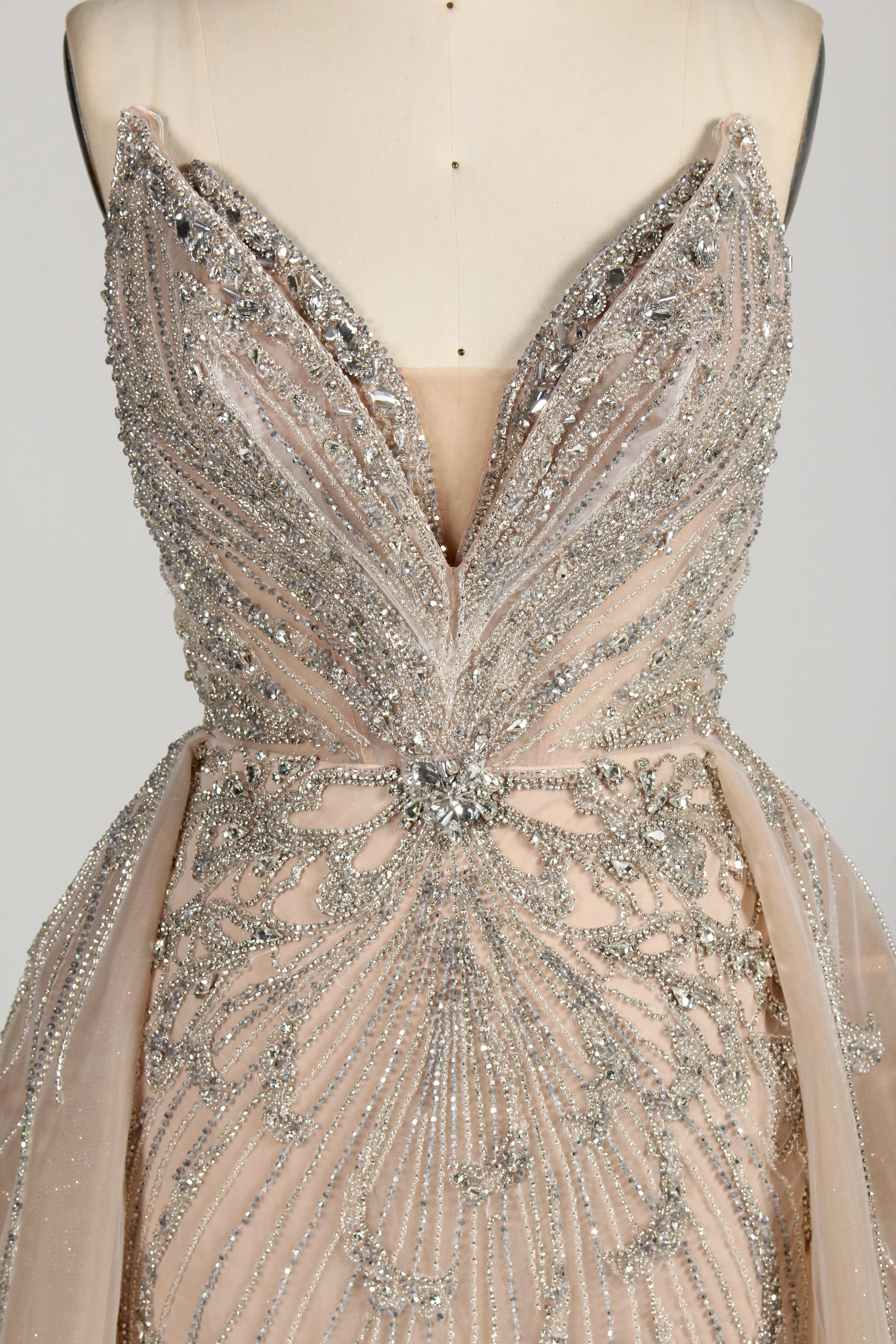 Wholesale Champagne Beaded Tulle Overlay Prom Gown MC136