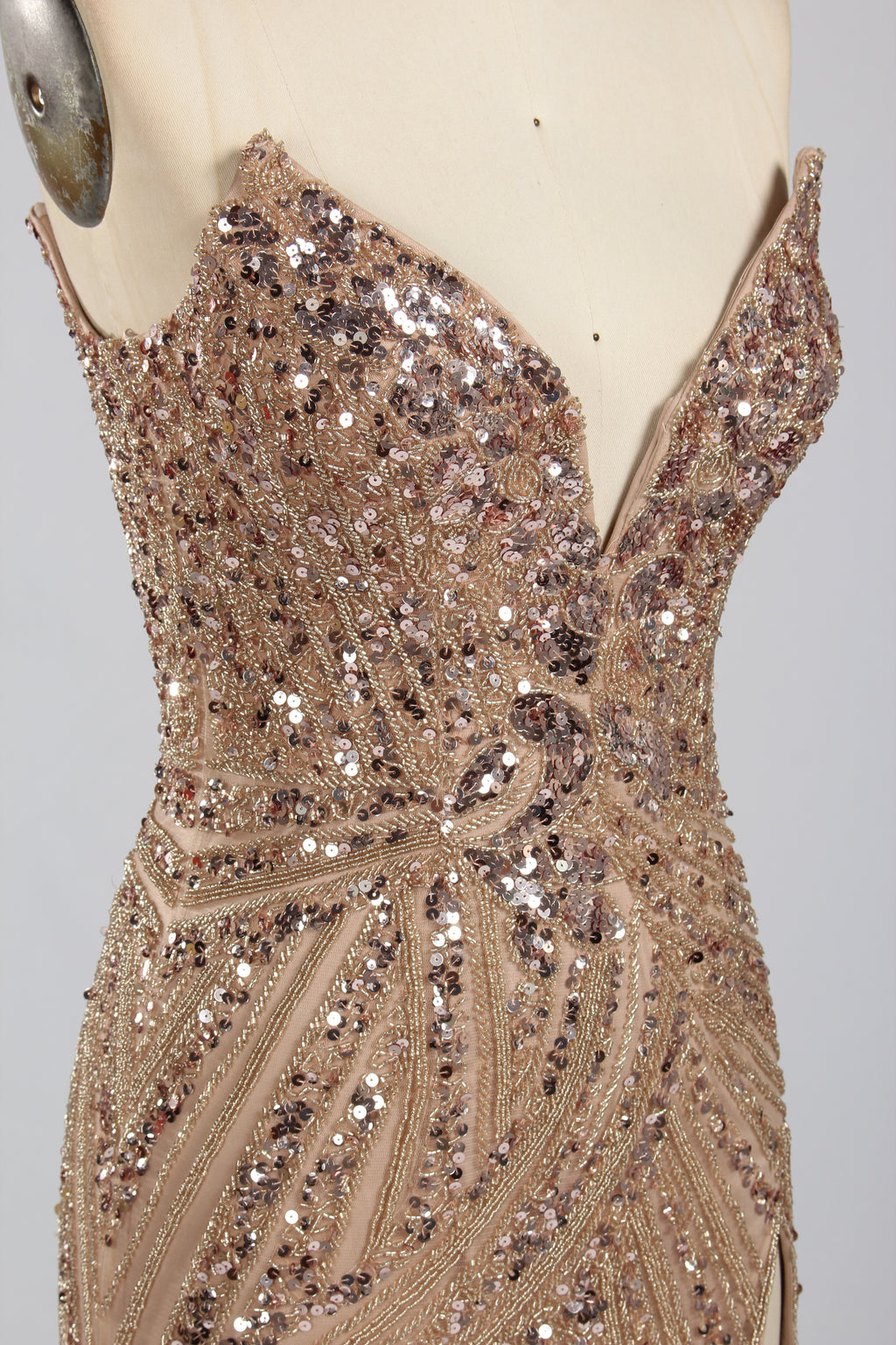 Wholesale Champagne Sequin Slit Mermaid Prom Dress  33314