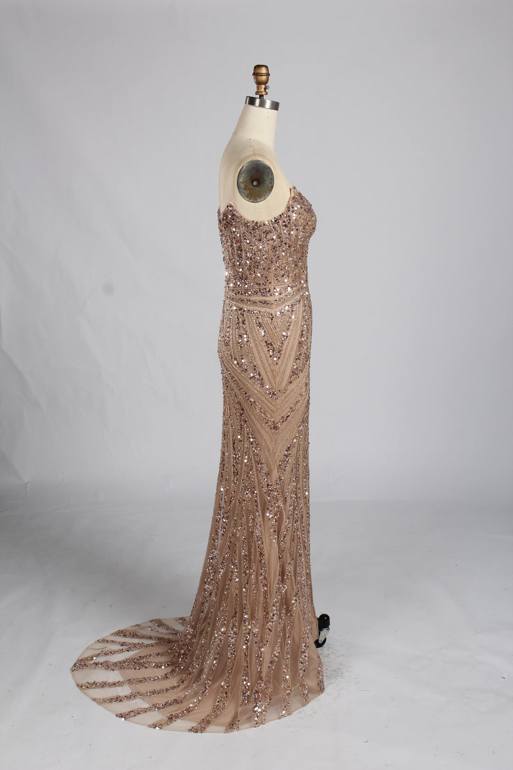 Wholesale Champagne Sequin Slit Mermaid Prom Dress  33314