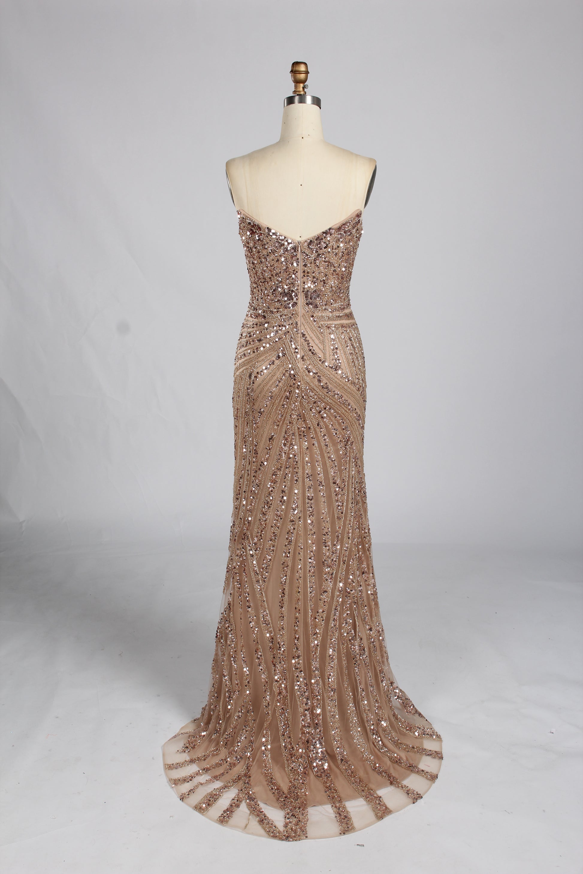 Wholesale Champagne Sequin Slit Mermaid Prom Dress  33314