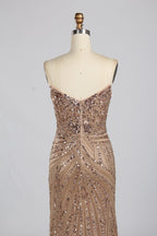 Wholesale Champagne Sequin Slit Mermaid Prom Dress  33314