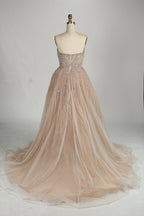 Wholesale Champagne Beaded Tulle Overlay Prom Gown MC136