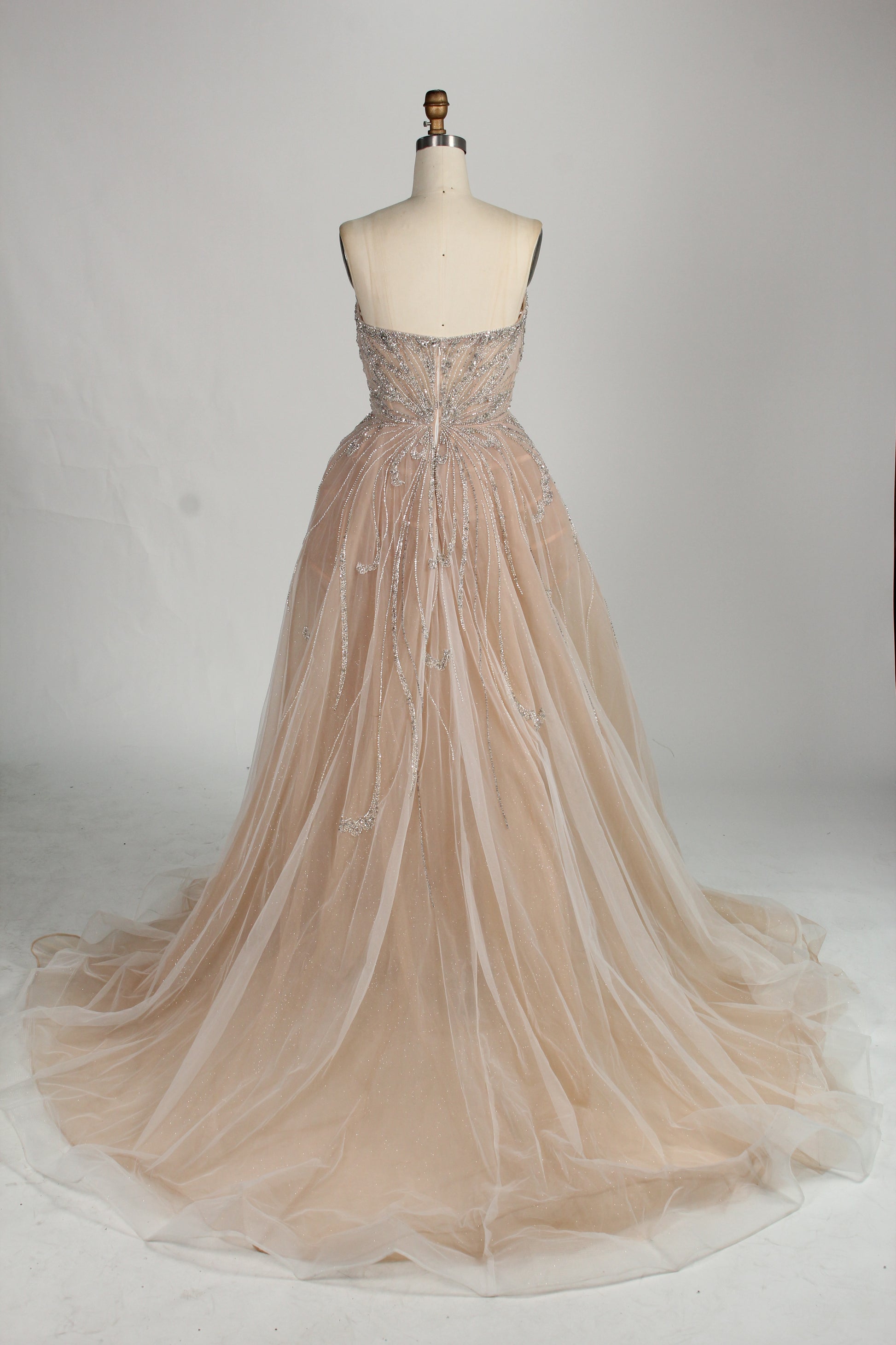 Wholesale Champagne Beaded Tulle Overlay Prom Gown MC136