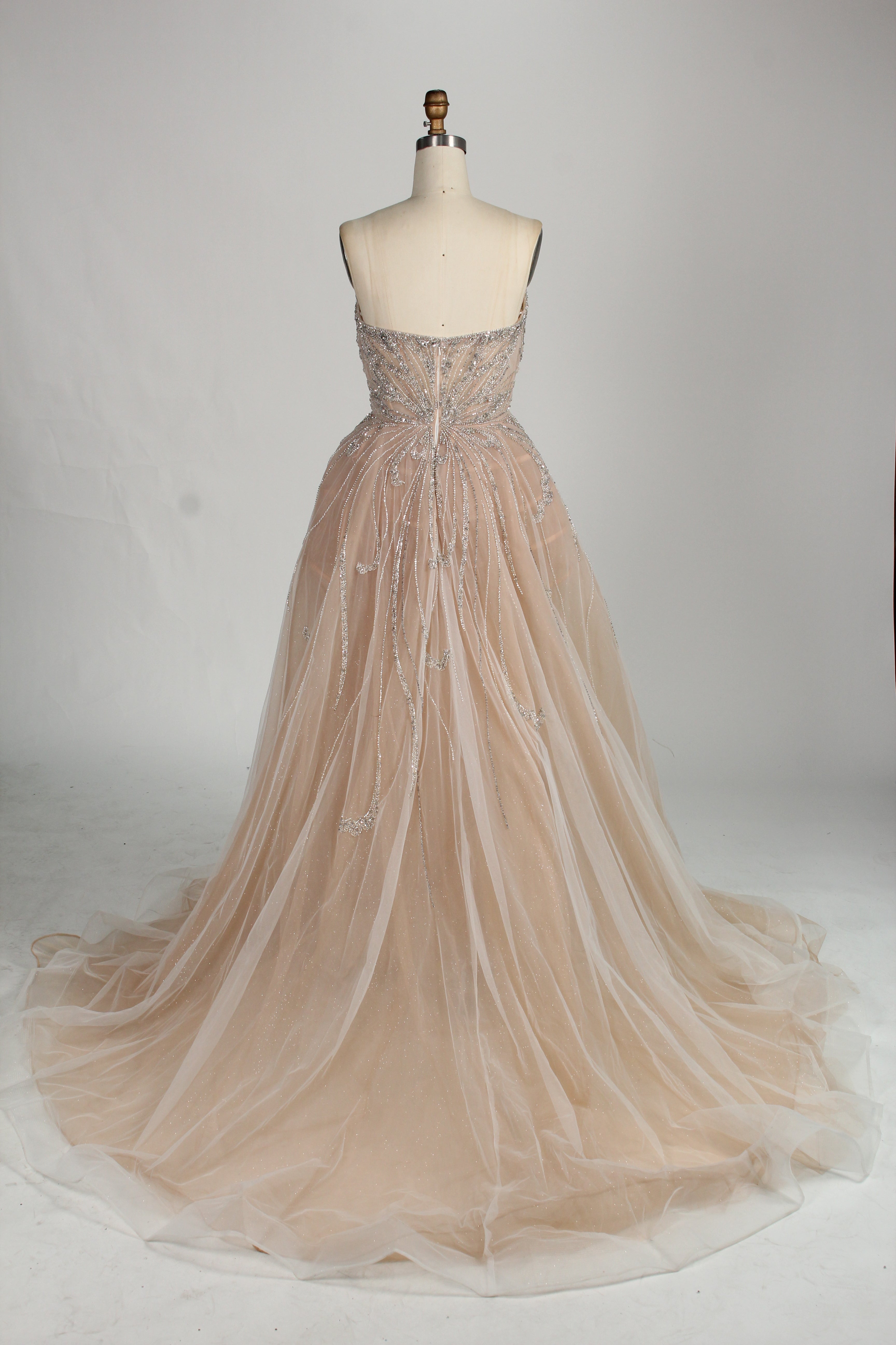 Wholesale Champagne Beaded Tulle Overlay Prom Gown MC136
