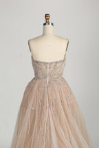 Wholesale Champagne Beaded Tulle Overlay Prom Gown MC136