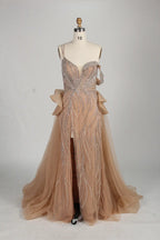 Glamorous One Shoulder Beaded Side Ruffle Accents Evening Dress MC137