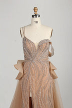 Glamorous One Shoulder Beaded Side Ruffle Accents Evening Dress MC137