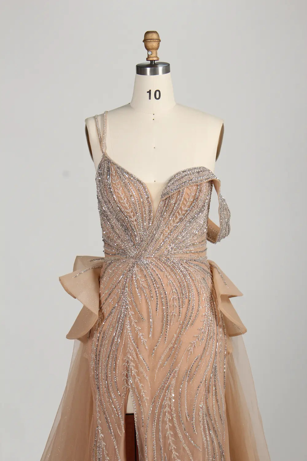 Glamorous One Shoulder Beaded Side Ruffle Accents Evening Dress MC137