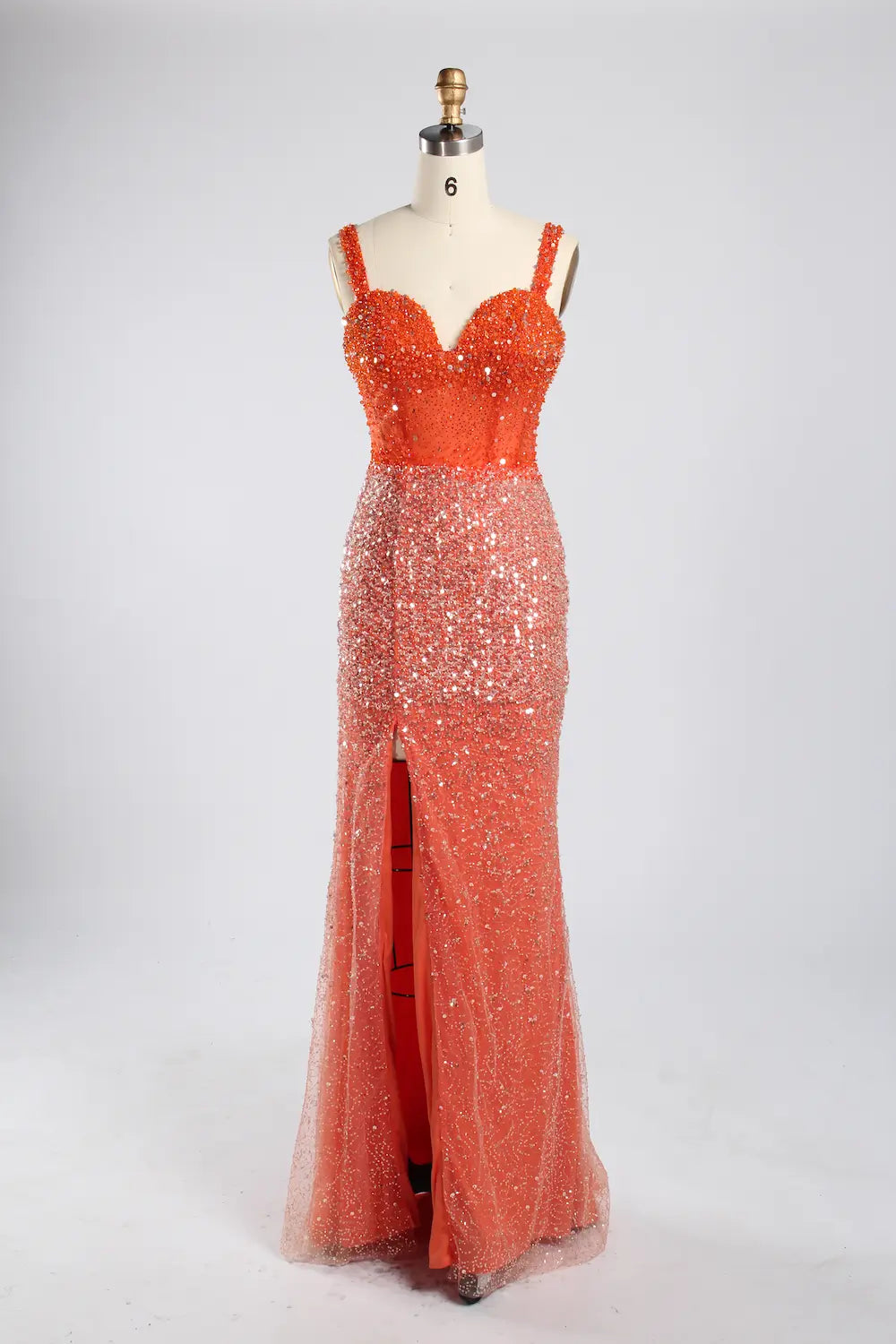 Luxury Sage Green All-Over Beaded Sequin Sheath Slit Evening Dress KY055