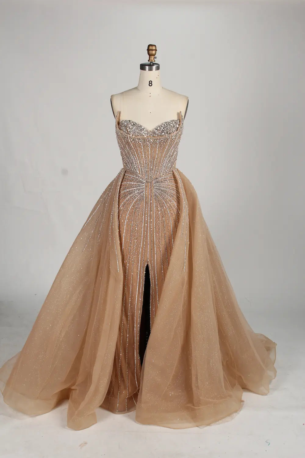 Strapless Beaded Mermaid Evening Dress with Overskirt & Front Slit MC139