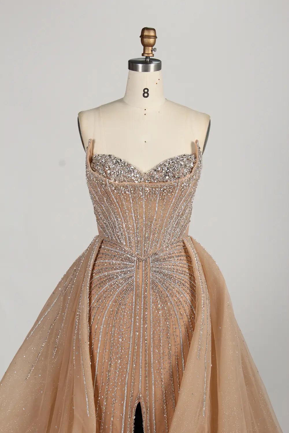 Strapless Beaded Mermaid Evening Dress with Overskirt & Front Slit MC139