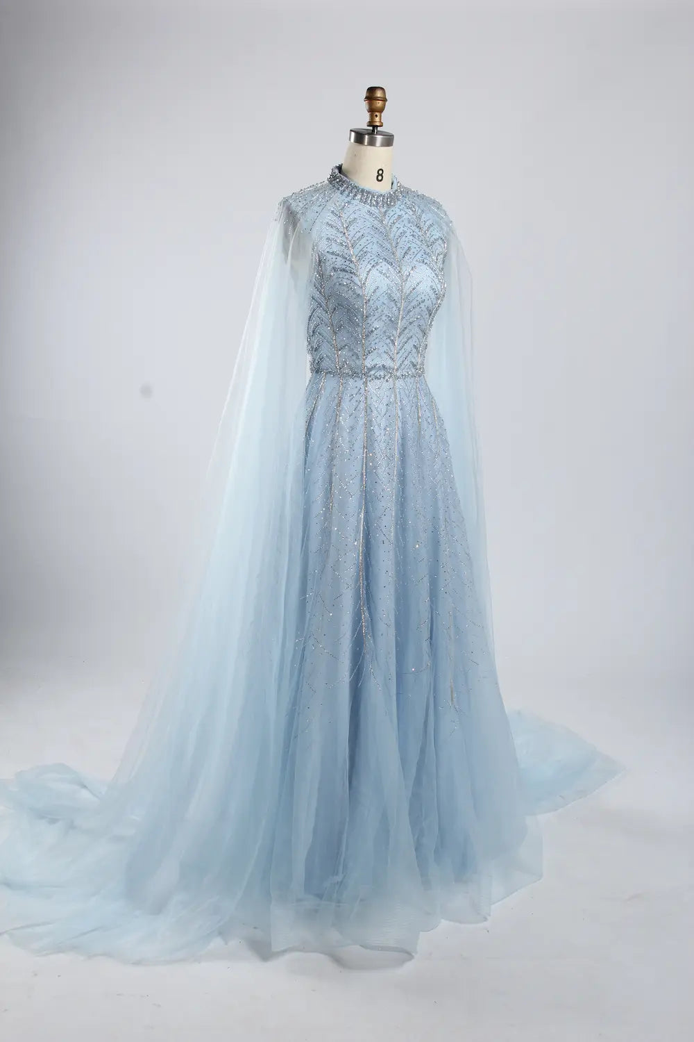 Beaded V-Neck A-Line Mother of the Bride Dress with Cape Sleeves Ky054