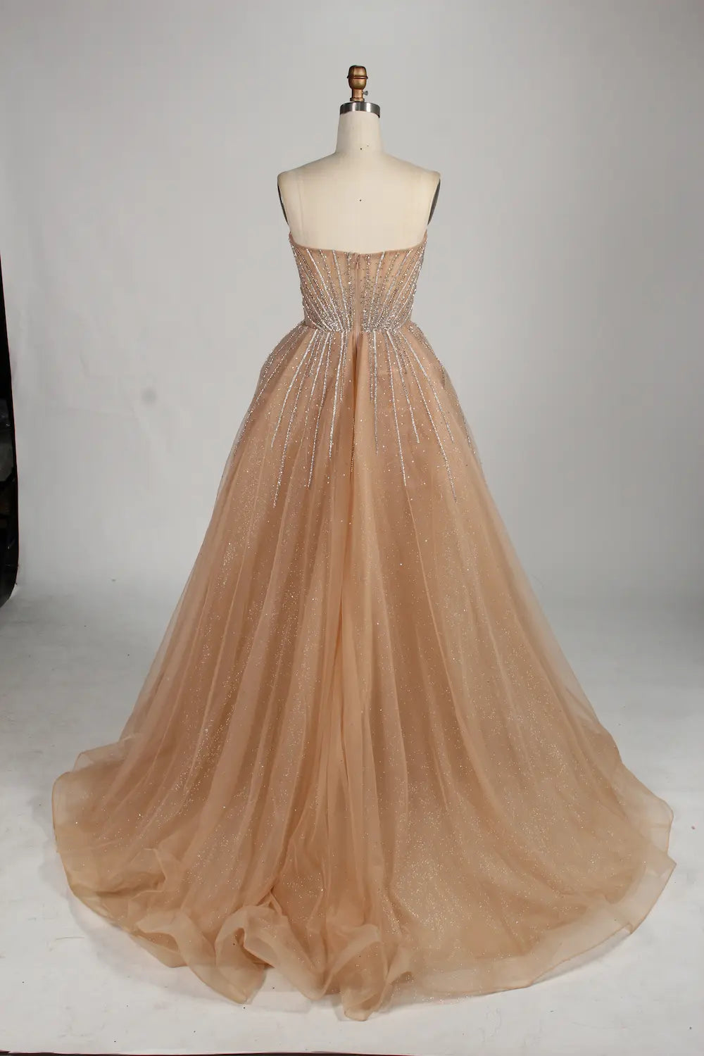 Strapless Beaded Mermaid Evening Dress with Overskirt & Front Slit MC139