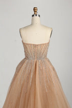 Strapless Beaded Mermaid Evening Dress with Overskirt & Front Slit MC139