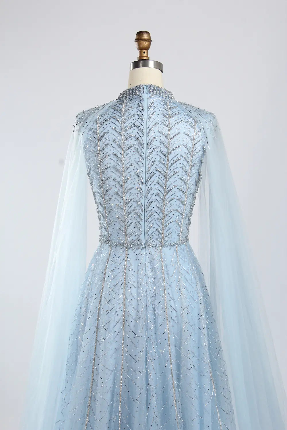 Light Blue High Neck Beaded Cape SleevesA-Line Mother of the Bride Dress KY054