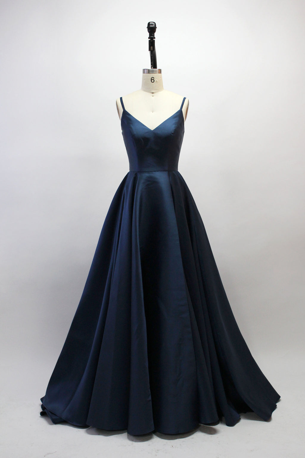 Wholesale Navy Satin Spaghetti - Strap Bridesmaid Gown SA005