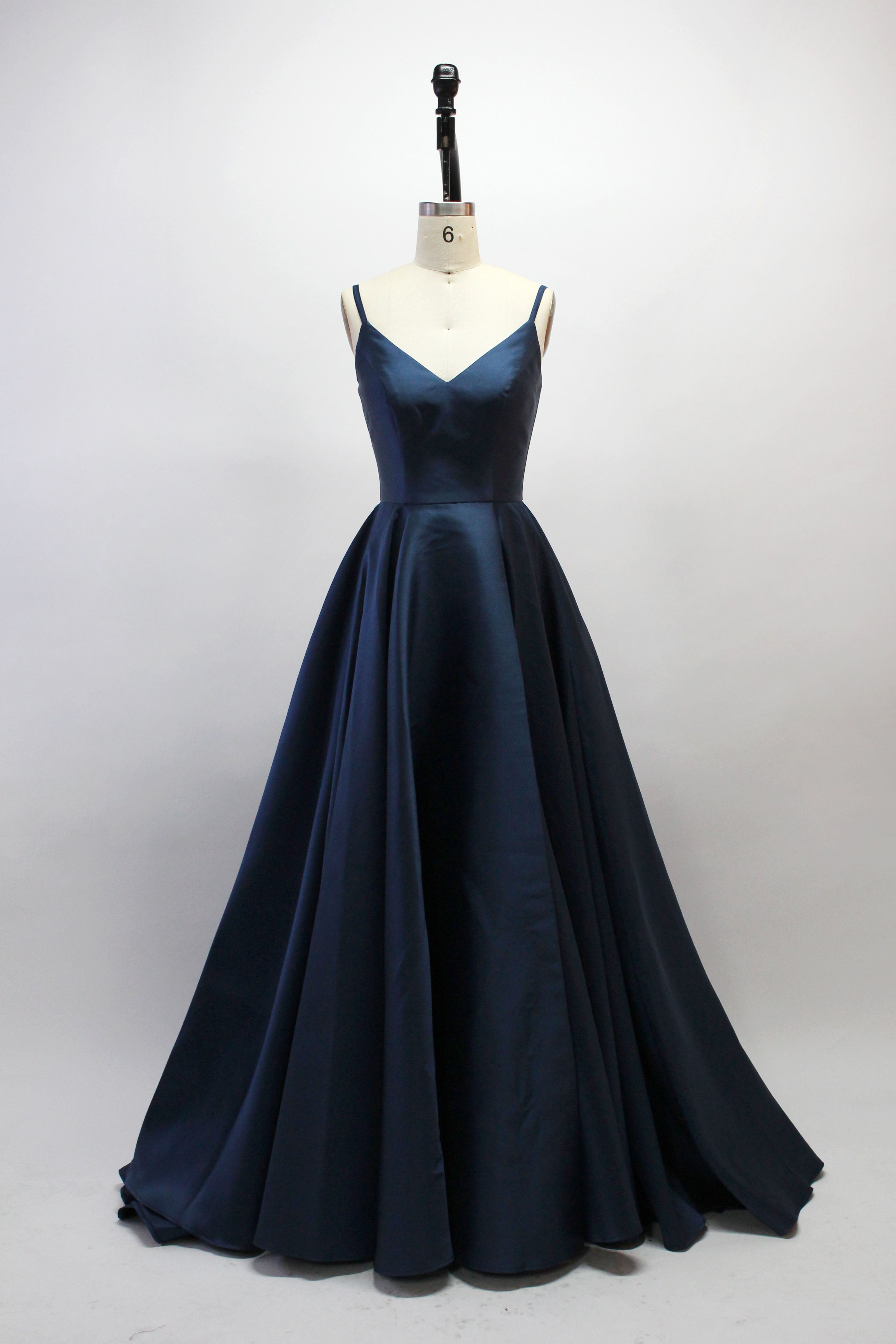 Wholesale Navy Satin Spaghetti - Strap Bridesmaid Gown SA005