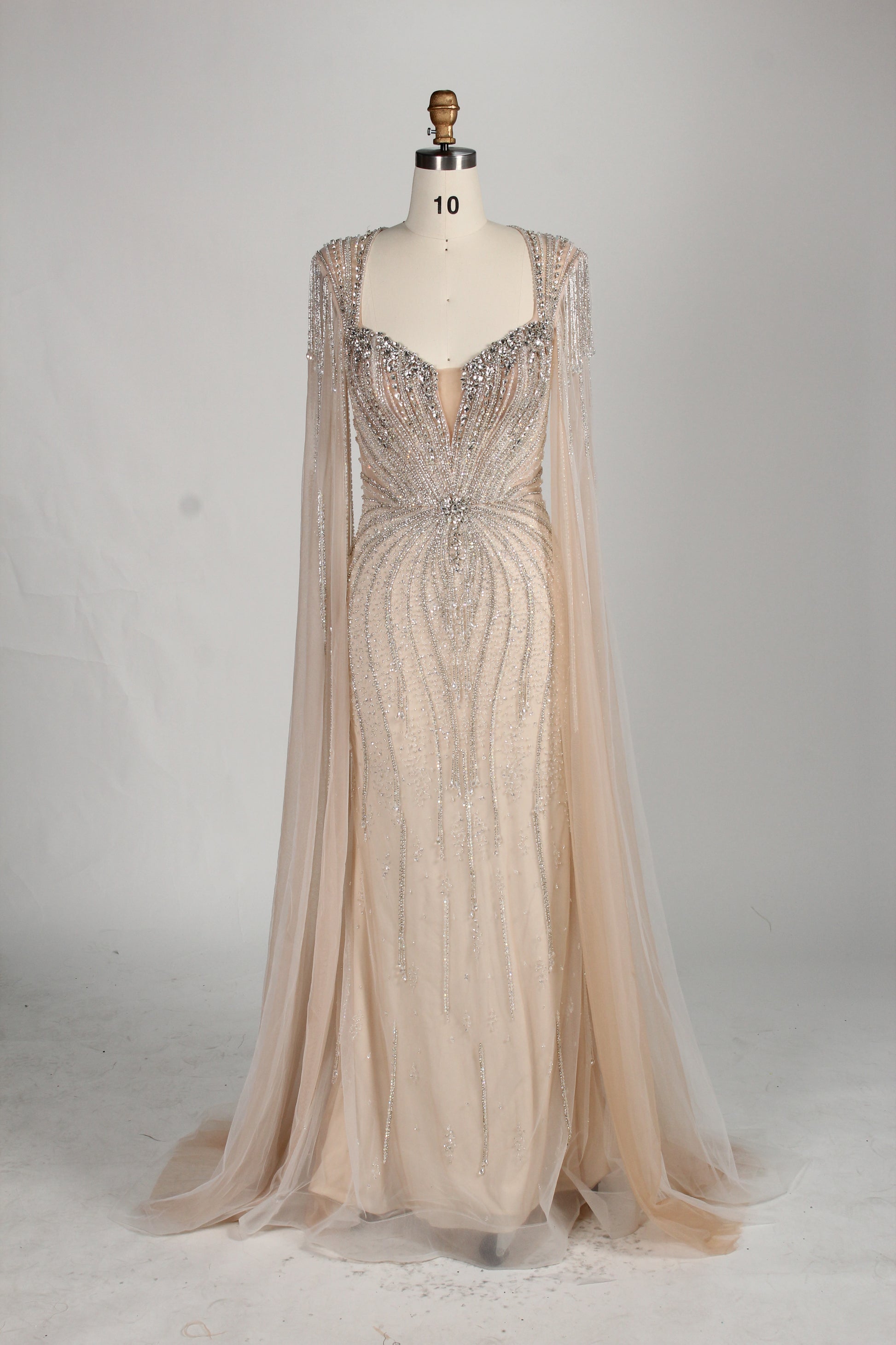 Wholesale Champagne Beaded Capelet Prom Gown MC138