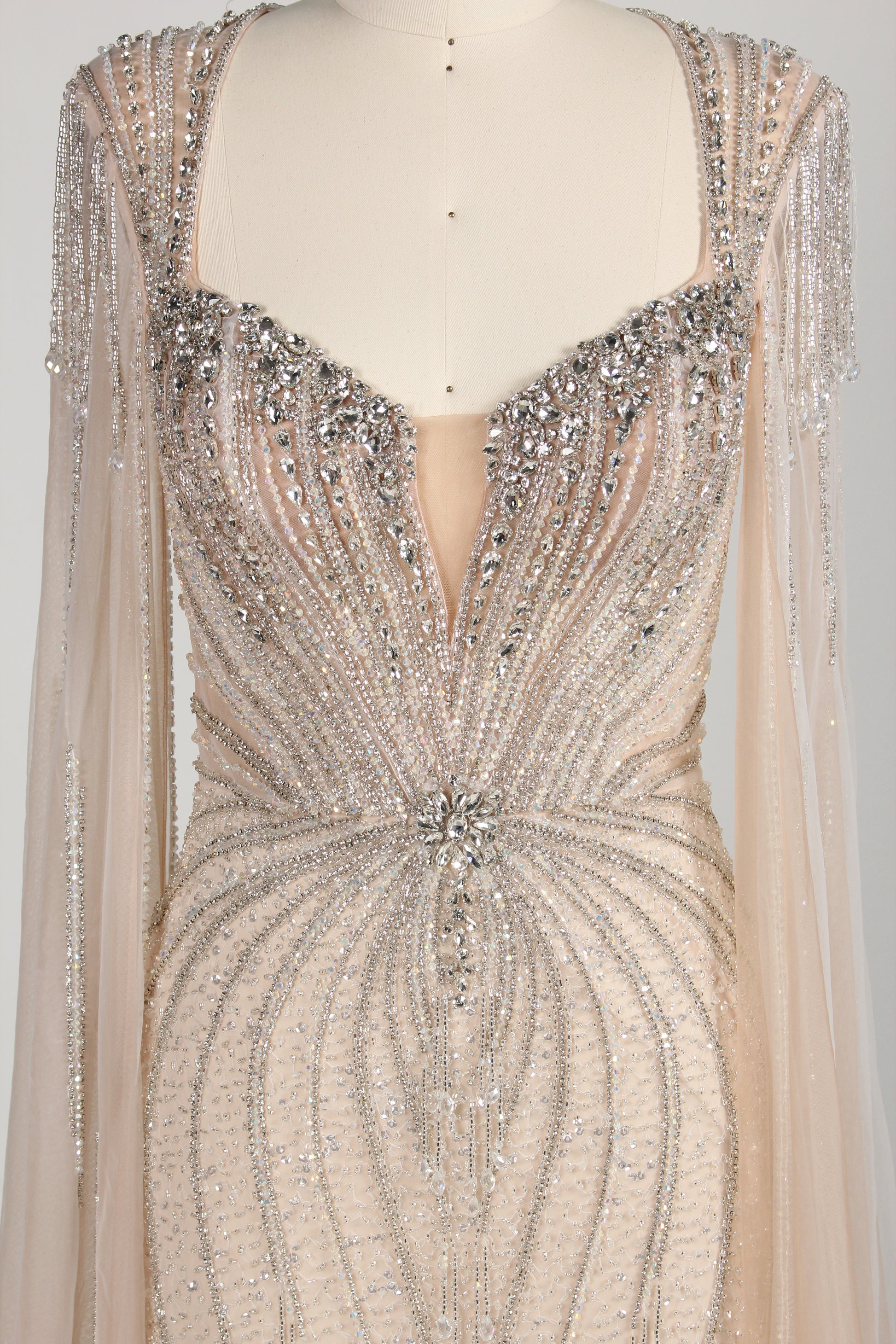 Wholesale Champagne Beaded Capelet Prom Gown MC138