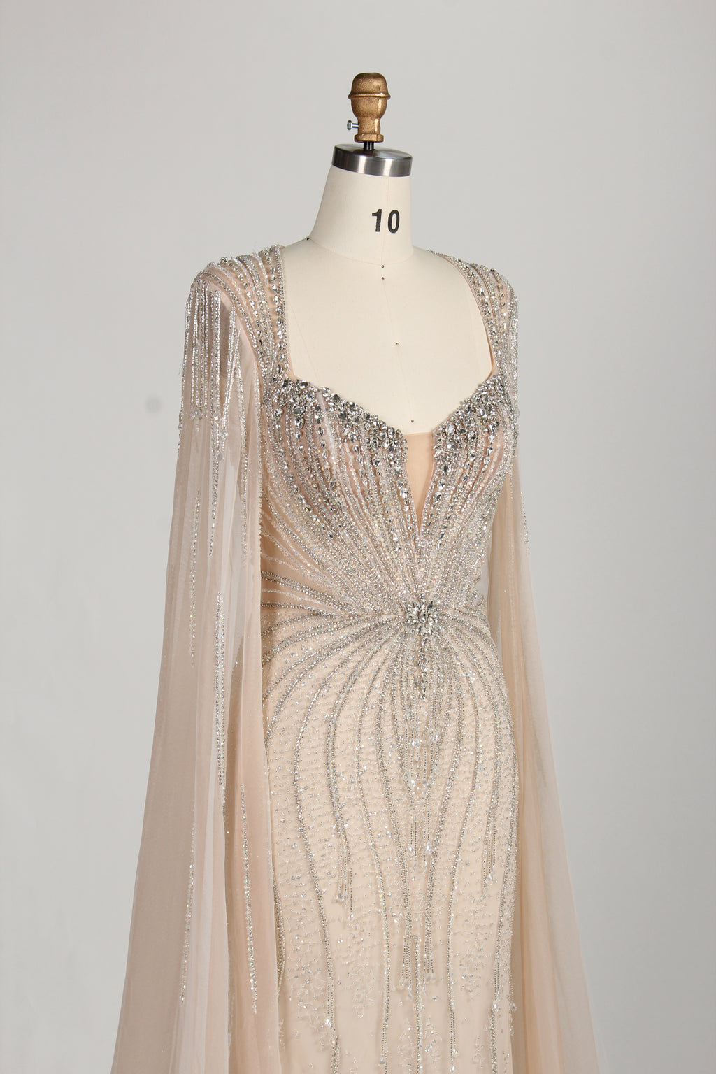 Wholesale Champagne Beaded Capelet Prom Gown MC138