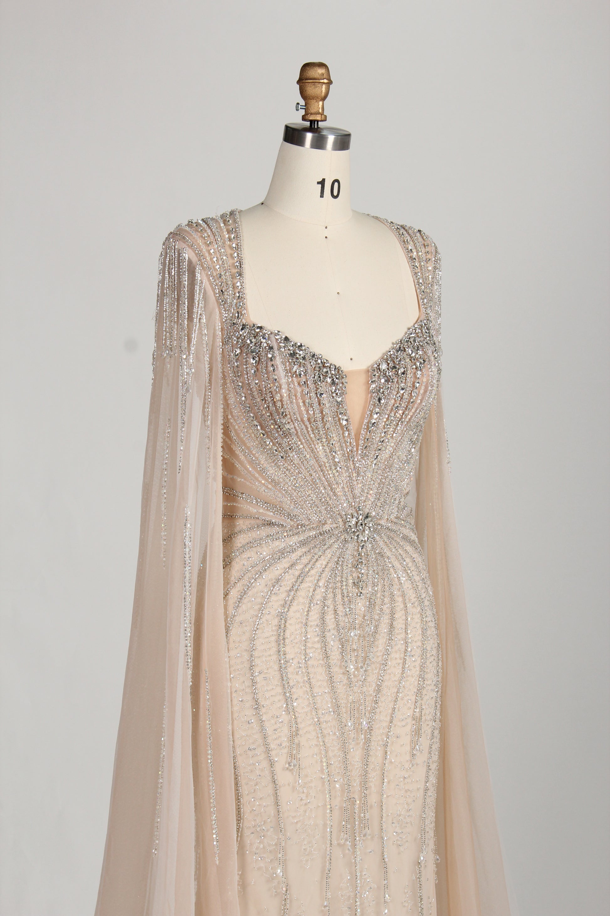 Wholesale Champagne Beaded Capelet Prom Gown MC138