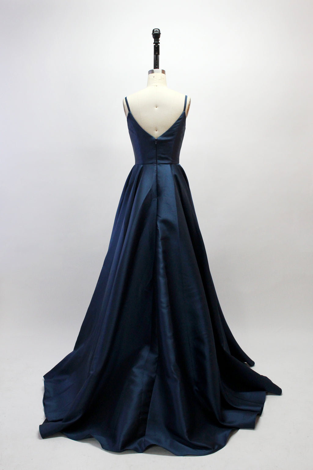 Wholesale Navy Satin Spaghetti - Strap Bridesmaid Gown SA005