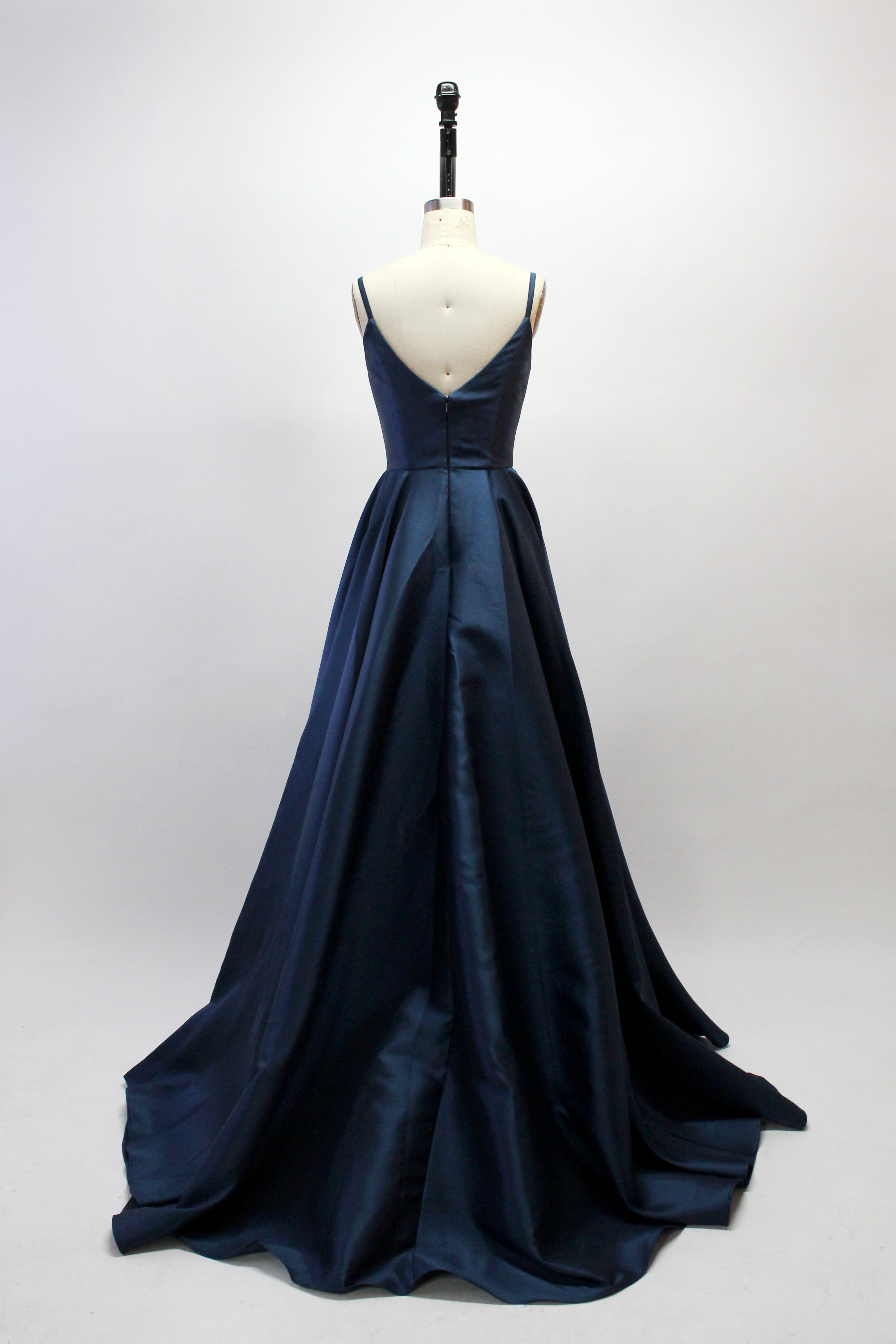 Wholesale Navy Satin Spaghetti - Strap Bridesmaid Gown SA005