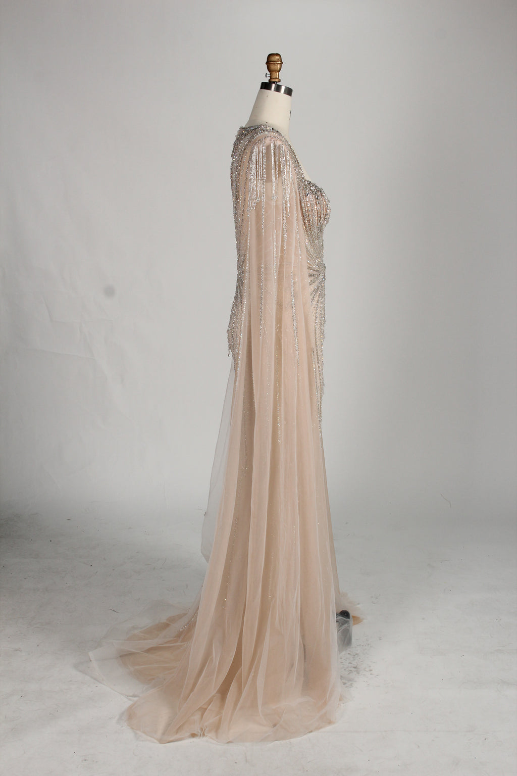 Wholesale Champagne Beaded Capelet Prom Gown MC138