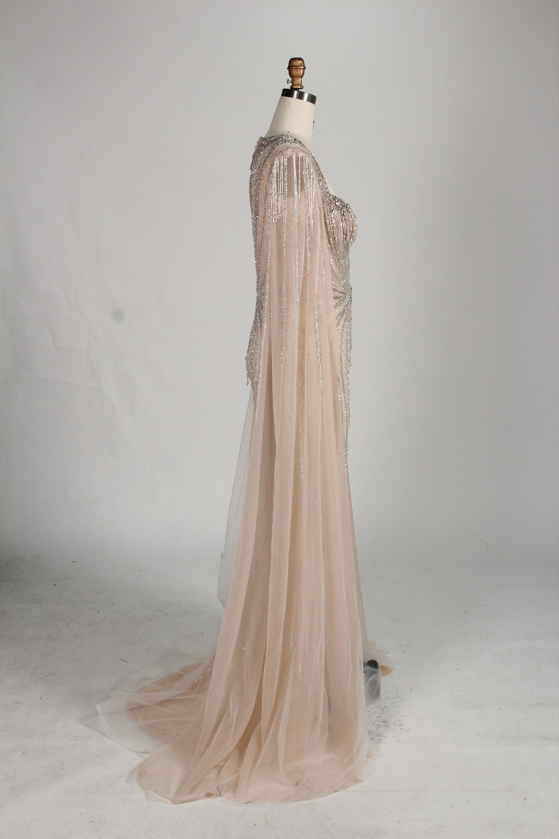 Wholesale Champagne Beaded Capelet Prom Gown MC138