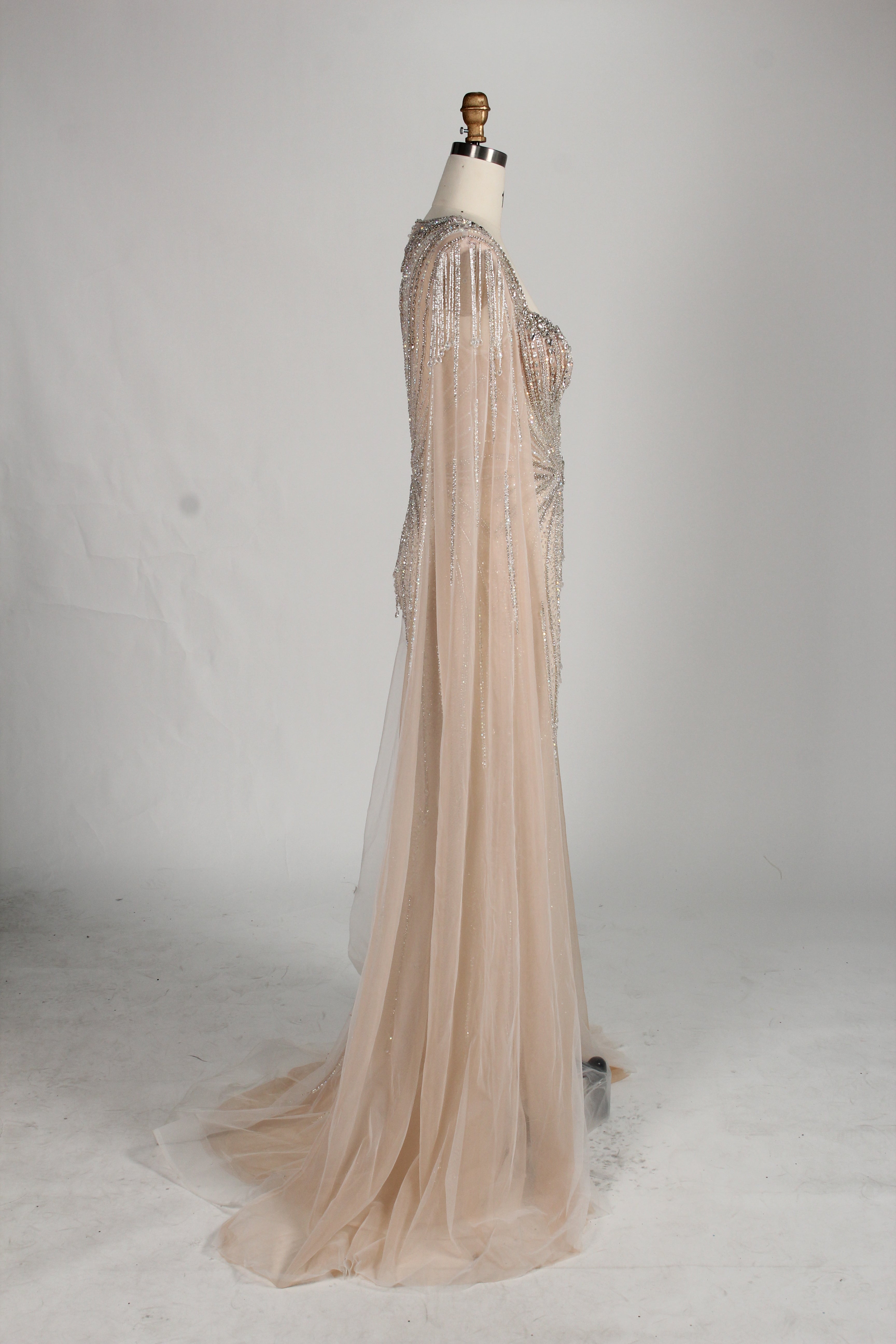Wholesale Champagne Beaded Capelet Prom Gown MC138