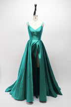 Wholesale Navy Satin Spaghetti - Strap Bridesmaid Gown SA005