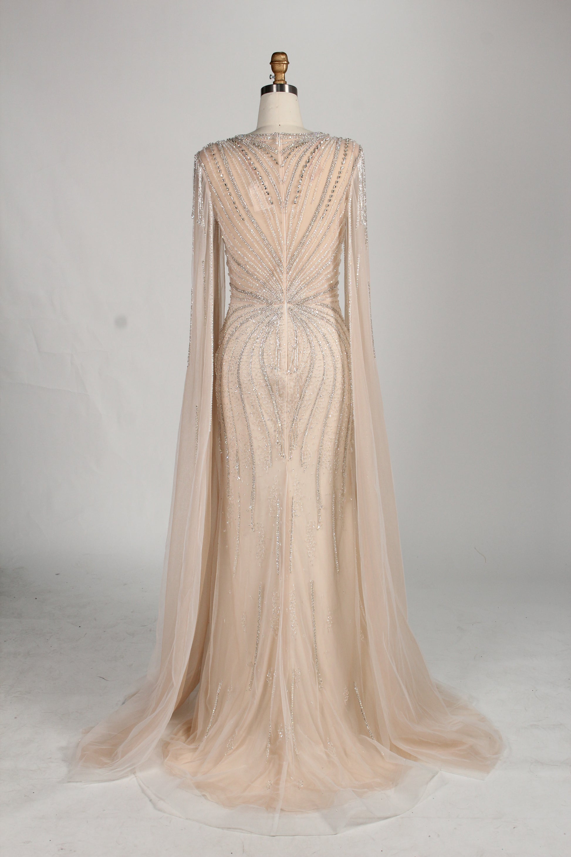 Wholesale Champagne Beaded Capelet Prom Gown MC138